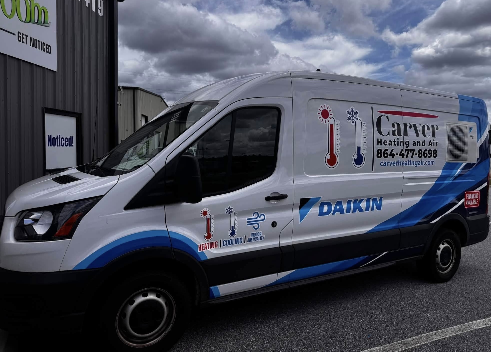 Carver Heating and Air service van with Daikin branding in Anderson, SC